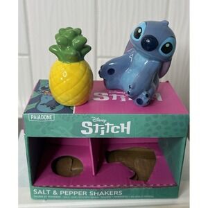 NEW DISNEY Stitch & Pineapple Salt & Pepper Shakers Set Ceramic 3"H x 2.5"W